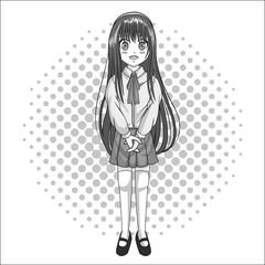 Cartoon and student girl kid. Anime manga and comic theme. Grey design. Pointed background. Vector illustration