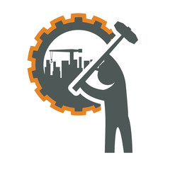 constructer pictogram gear and plant icon. Construction repair factory and industry theme. Isolated design. Vector illustration