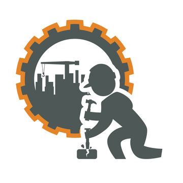 constructer pictogram gear and plant icon. Construction repair factory and industry theme. Isolated design. Vector illustration