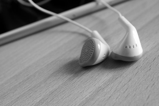 White earphones - black and white