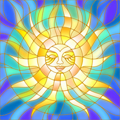 Naklejki  Ilustracja w stylu witrażu abstrakcyjnego słońca