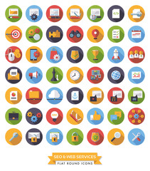SEO and Web Services Flat design long shadow round icon set
