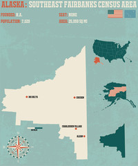 Large and detailed infographic of the Southeast Fairbanks Census Area in Alaska