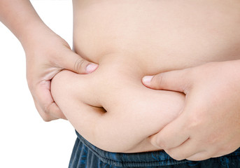 Naklejka premium Closeup Belly Fat of men isolated on white background, paunchy
