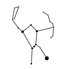 Orion constellation of black dots and lines. Simple flat vector illustration on white background.
