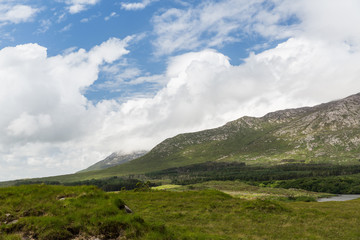 Fototapeta na wymiar view to plain and hills at connemara in ireland