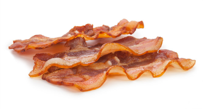 delicious fried bacon on a white background