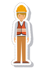 constructer man and cartoon with helmet icon. profession worker and occupation theme. Isolated design. Vector illustration