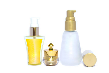 collection of vaus beauty hygiene containers on white background