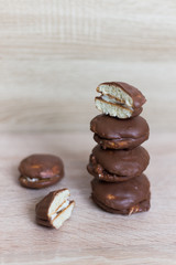 homemade cookies in chocolate Choco pie soft background light