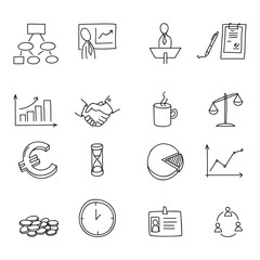 Set of business doodles elements. Hand draw icons