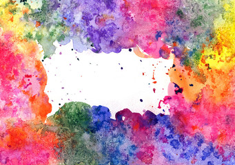 Hand painted watercolor background, abstract bright colors (mixed colors, drops and "salt effect")