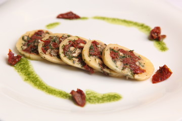 stuffed with cheese and pesto sauce