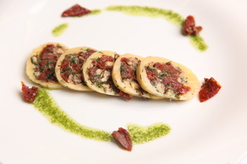 stuffed with cheese and pesto sauce