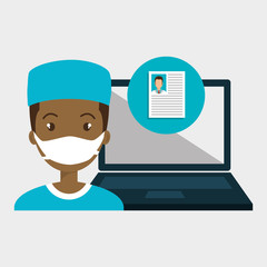 man nurse laptop health vector illustration graphic
