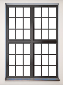 Black window closeup. Front view. 3d rendering