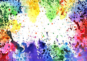 Hand painted watercolor background, abstract bright colors (mixed colors, drops)