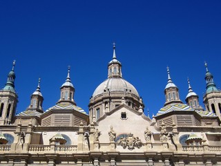 Fototapeta na wymiar cathedral towers domes and spires Nuestra Senora del Pilar Zaragoza Spain 