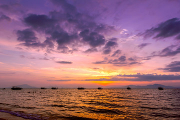 Fototapeta premium Sea fishing boat sunset scenery 