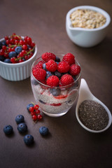 Healthy Breakfast - Chia Seed Pudding With Raspberries and Blueb