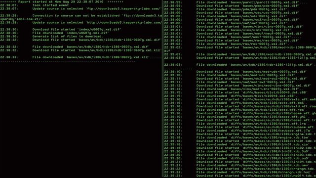 Hacker analyze data. Many moving alphanumeric characters on a computer monitor