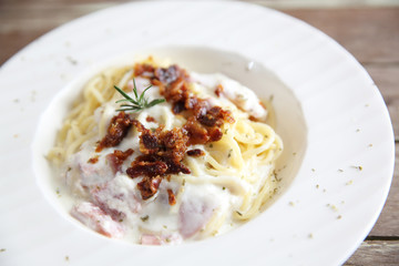 Spaghetti Carbonara with bacon and cheese