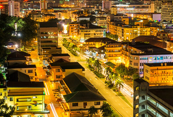Close up of Kota Kinabalu city during night time, Kota Kinabalu is a capital city of Sabah Borneo,...