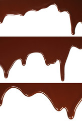 Melted chocolate dripping set on white background