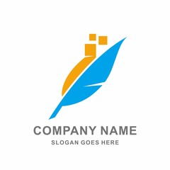Obraz premium Quill Feather Pixel Pen Writing Author Journalist Education Vector Logo Design Template