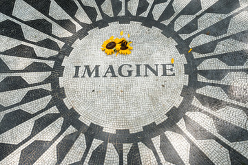 The Imagine mosaic at Strawberry Fields in Central Park, New York City - 120020671