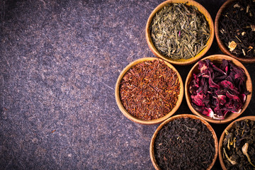 assortment of dry tea. healthy food concept