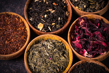 assortment of dry tea. healthy food concept