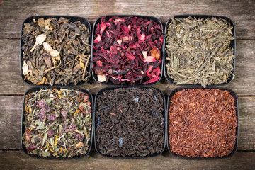assortment of dry tea. healthy food concept
