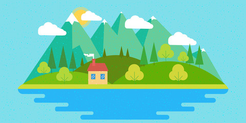 Summer landscape. Vector illustration in flat design style.