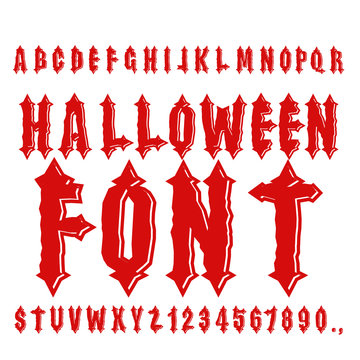Halloween font. Ancient alphabet. Blood Gothic letters. Vintage