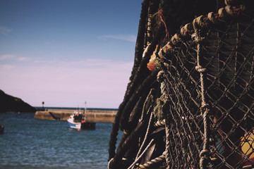 Lobster traps in the harbour, Port Issac Vintage Retro Filter.