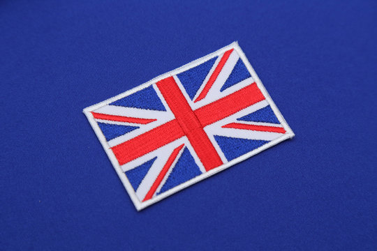 uk flag patch on blue fabric