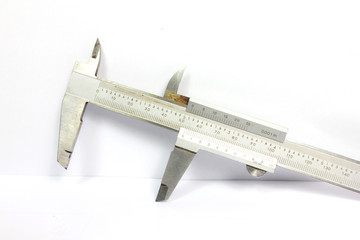 calipers. measuring instrument on white paper Background.