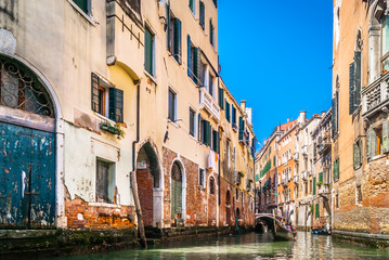 Fototapeta na wymiar Venice city canal view. / View at architecture in colorful canals in Venice city, Italy Europe.