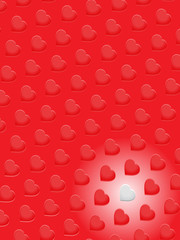 Red 3D hearts and one white on red background