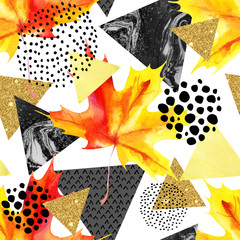 Abstract autumn geometric seamless pattern.