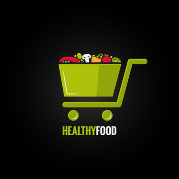 Shopping cart with healthy food design background