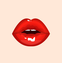 Red sexy shining passion lips, lipstick,erotic open mouth, teeth