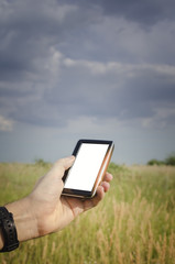 Man navigates with a gps in the hand