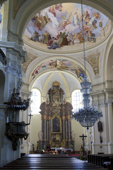 Fototapeta na wymiar Interior of baroque Basilica of the Visitation Virgin Mary, place of pilgrimage, Hejnice, Czech Republic
