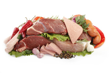 beef and pork with spices isolated