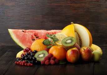 fruits on wooden background