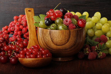 berries on wooden background