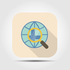 earth with magnifier flat icon with long shadow