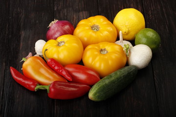 vegetables on wooden background